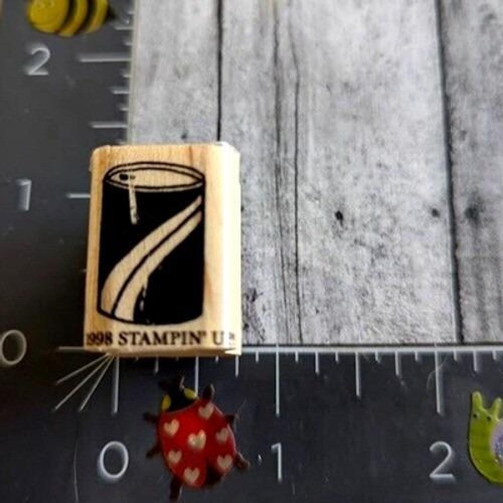 Stampin' Up! Pop Soda Tin Can 1998 Rubber Stamp Wood #D45
